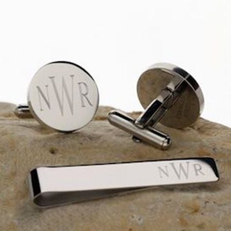 Handcrafted 925 Silver Personalized Cufflinks Tie Bar Set